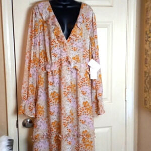 Winslow Collection Long Sleeve Floral Layered Ruffle V Neck Maxi Dress S…